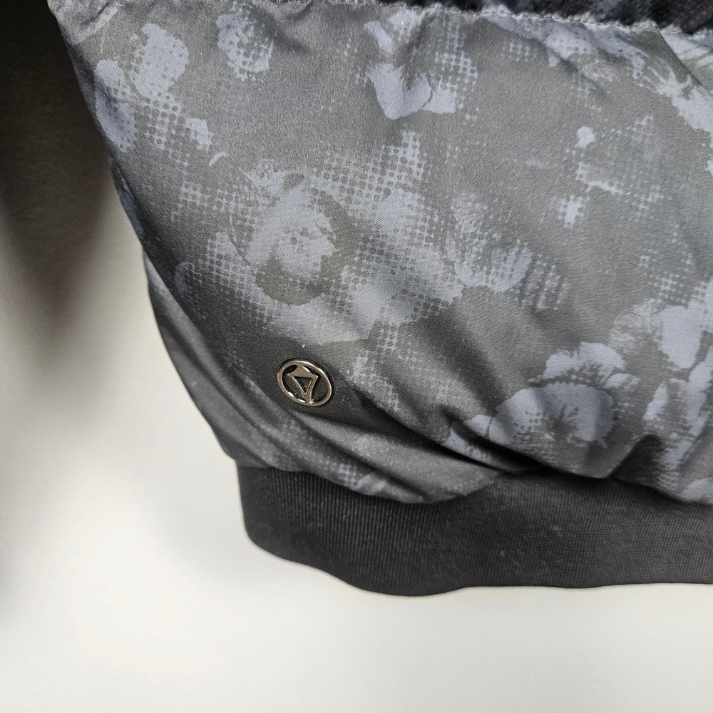 Ivivva Girls 12 Down Puffer Jacket Hooded Quilted Bomber Floral Black Gray Coat - Picture 3 of 8